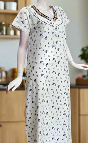 White/Navy Blue Boutique Cotton Nighty . Pure Durable Cotton | Laces and Frills