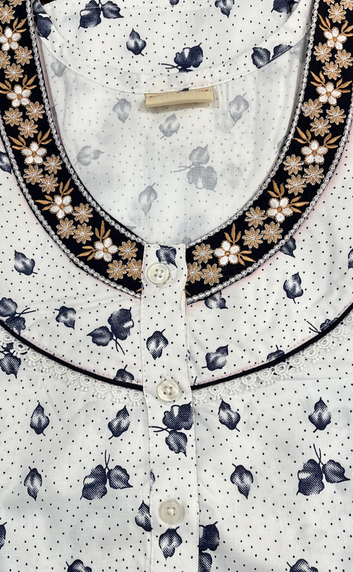 White/Navy Blue Boutique Cotton Nighty . Pure Durable Cotton | Laces and Frills - Laces and Frills