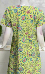 Lime Yellow Floral Garden Pure Cotton Nighty. Pure Durable Cotton | Laces and Frills