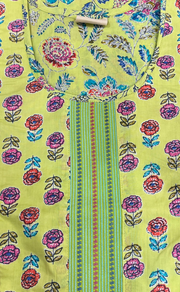 Lime Yellow Floral Garden Pure Cotton Nighty. Pure Durable Cotton | Laces and Frills - Laces and Frills