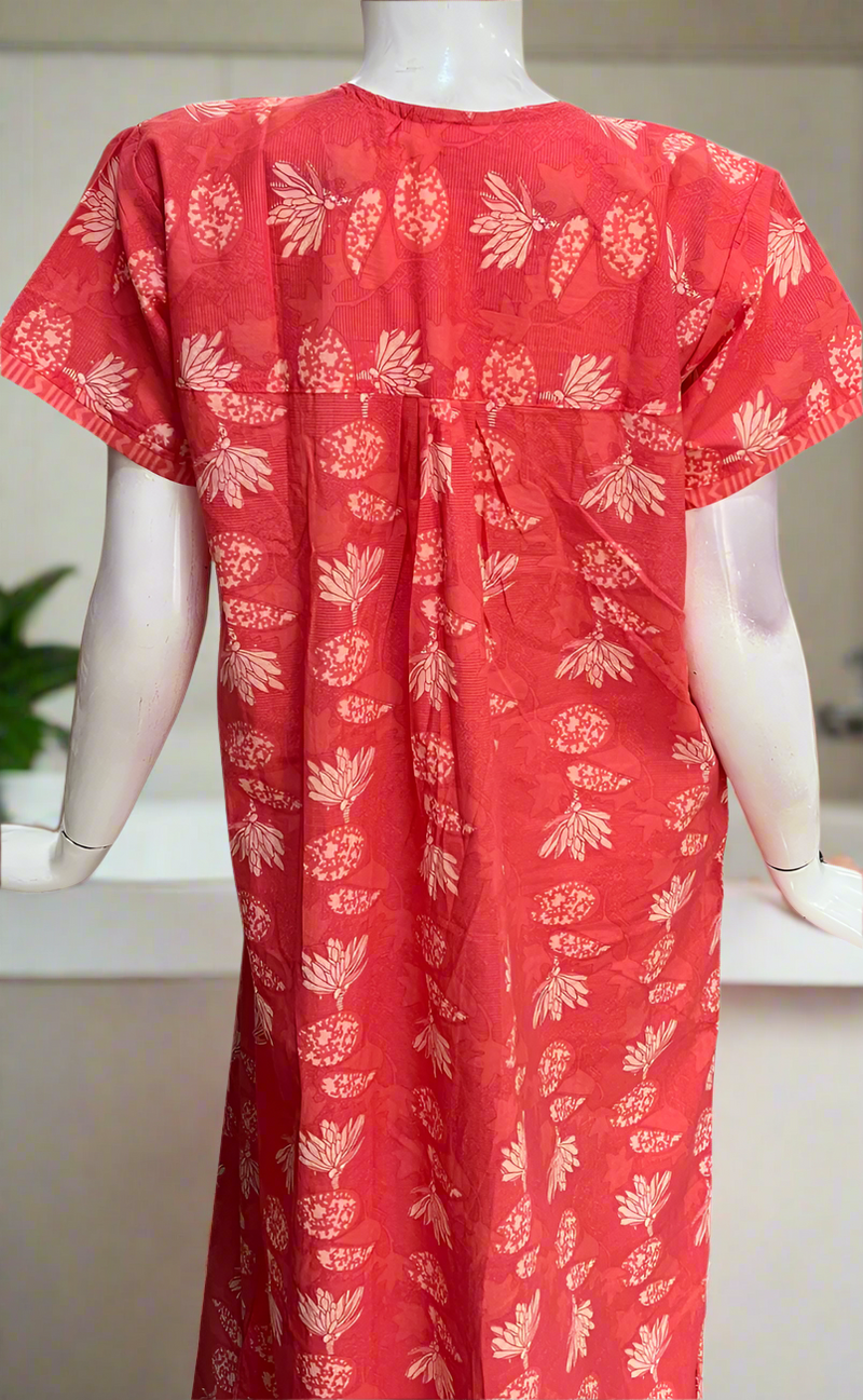 Peach Floral Pure Cotton Nighty. Pure Durable Cotton | Laces and Frills