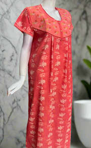 Peach Floral Pure Cotton Nighty. Pure Durable Cotton | Laces and Frills