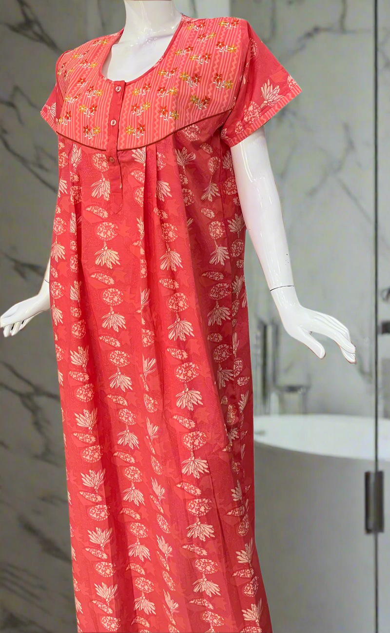 Peach Floral Pure Cotton Nighty. Pure Durable Cotton | Laces and Frills