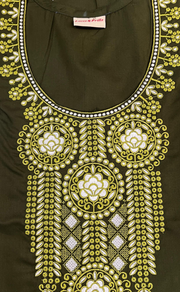 Olive Green Embroidery Soft Cotton Nighty. Soft Breathable Fabric | Laces and Frills - Laces and Frills
