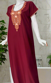 Maroon Embroidery Soft Cotton Nighty. Soft Breathable Fabric | Laces and Frills