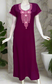 Violet Embroidery Soft Cotton Nighty. Soft Breathable Fabric | Laces and Frills