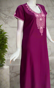 Violet Embroidery Soft Cotton Nighty. Soft Breathable Fabric | Laces and Frills