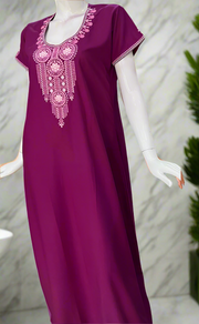 Violet Embroidery Soft Cotton Nighty. Soft Breathable Fabric | Laces and Frills