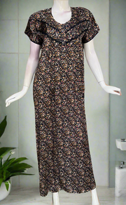 Navy Blue Tiny Flora Satin Nighty. Soft Silky Satin | Laces and Frills