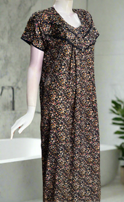 Navy Blue Tiny Flora Satin Nighty. Soft Silky Satin | Laces and Frills