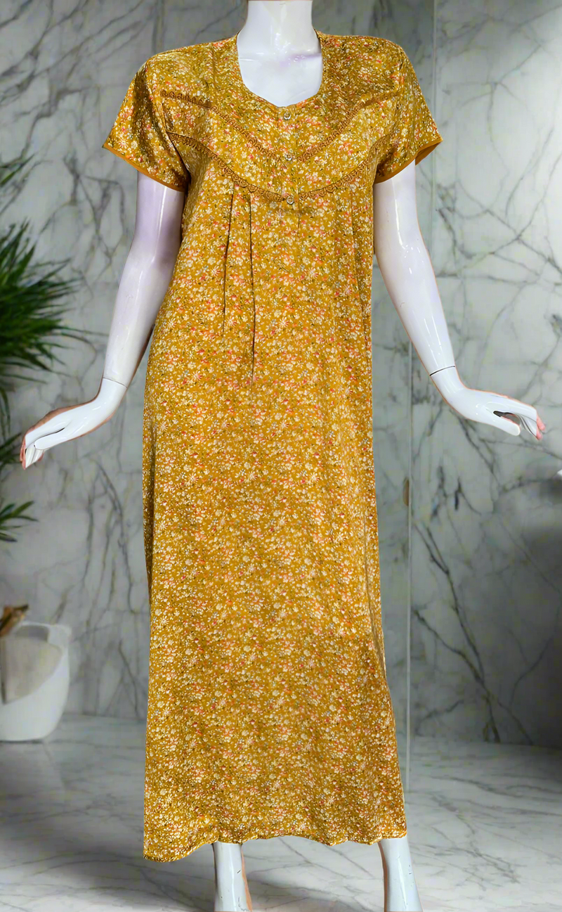 Yellow Tiny Flora Satin Nighty. Soft Silky Satin | Laces and Frills