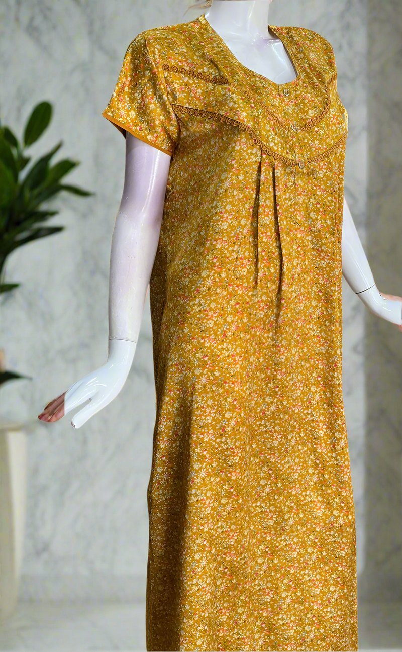Yellow Tiny Flora Satin Nighty. Soft Silky Satin | Laces and Frills