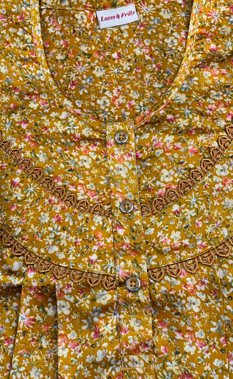 Yellow Tiny Flora Satin Nighty. Soft Silky Satin | Laces and Frills
