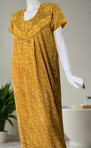 Yellow Tiny Flora Satin Nighty. Soft Silky Satin | Laces and Frills