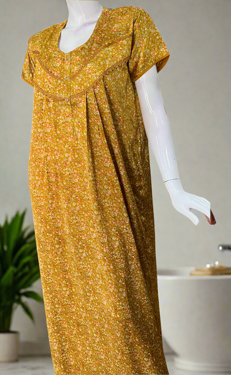 Yellow Tiny Flora Satin Nighty. Soft Silky Satin | Laces and Frills