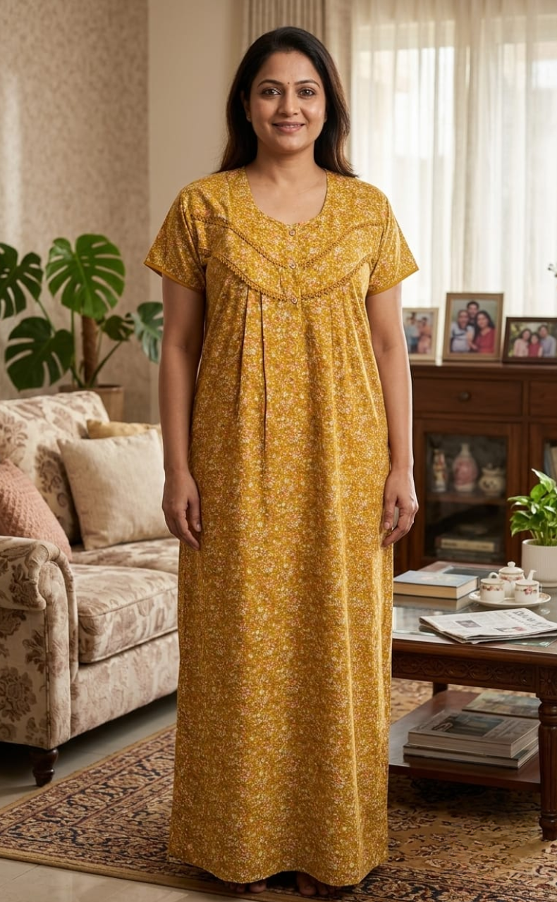 Yellow Tiny Flora Satin Nighty. Soft Silky Satin | Laces and Frills