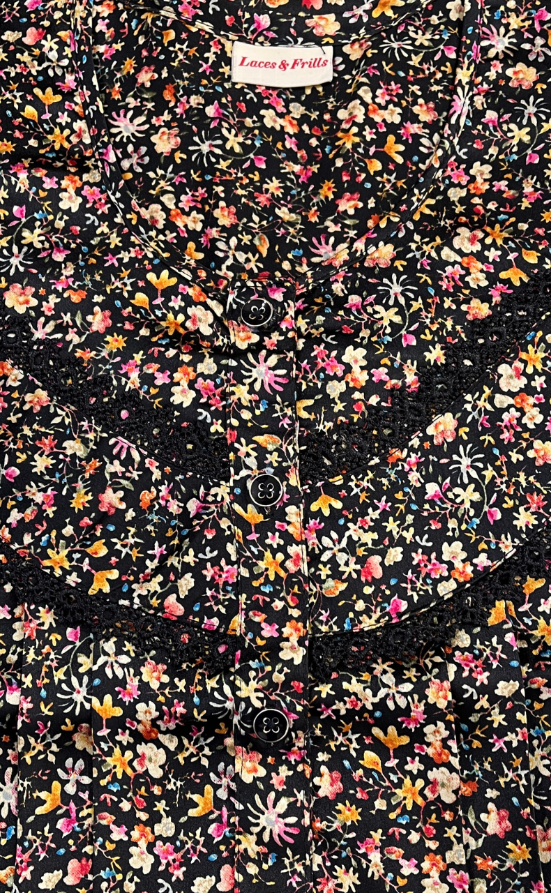 Black Tiny Flora Satin Nighty. Soft Silky Satin | Laces and Frills