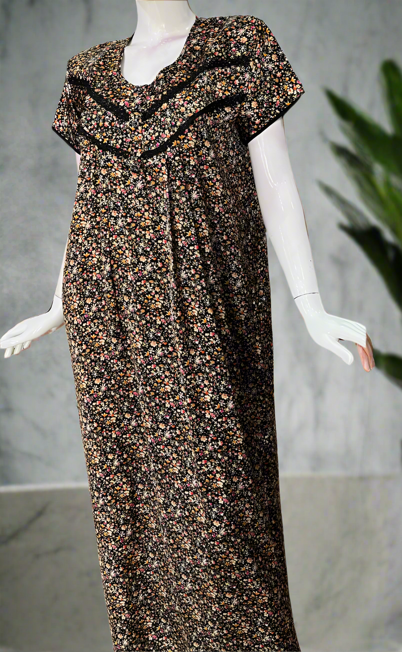 Black Tiny Flora Satin Nighty. Soft Silky Satin | Laces and Frills