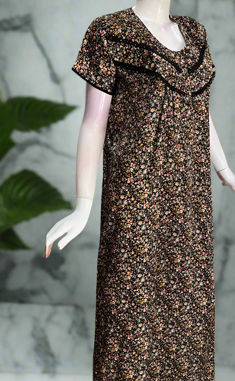 Black Tiny Flora Satin Nighty. Soft Silky Satin | Laces and Frills