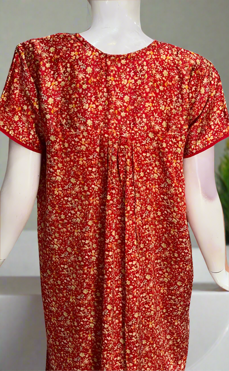 Red Tiny Flora Satin Nighty. Soft Silky Satin | Laces and Frills