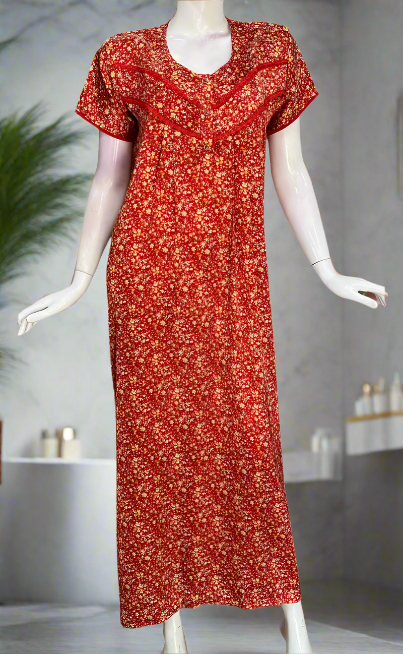 Red Tiny Flora Satin Nighty. Soft Silky Satin | Laces and Frills