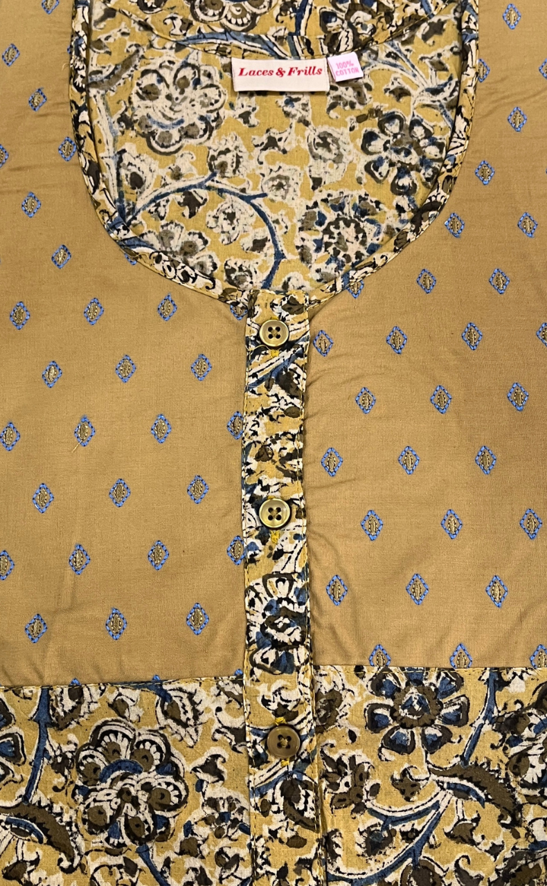 Beige Kalamkari Print Pure Cotton Nighty. Pure Durable Cotton | Laces and Frills