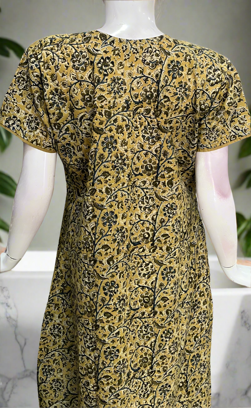 Beige Kalamkari Print Pure Cotton Nighty. Pure Durable Cotton | Laces and Frills