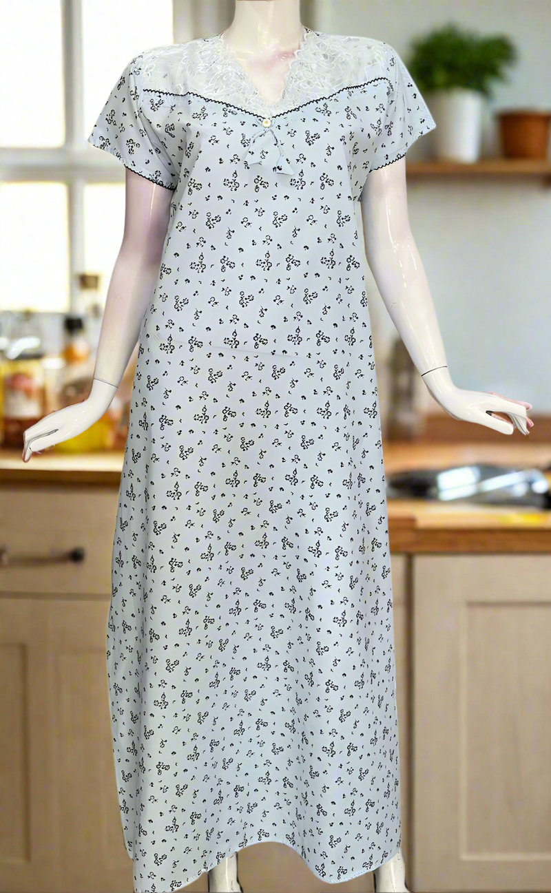 Light Blue Floral Pure Cotton Nighty. Pure Durable Cotton | Laces and Frills