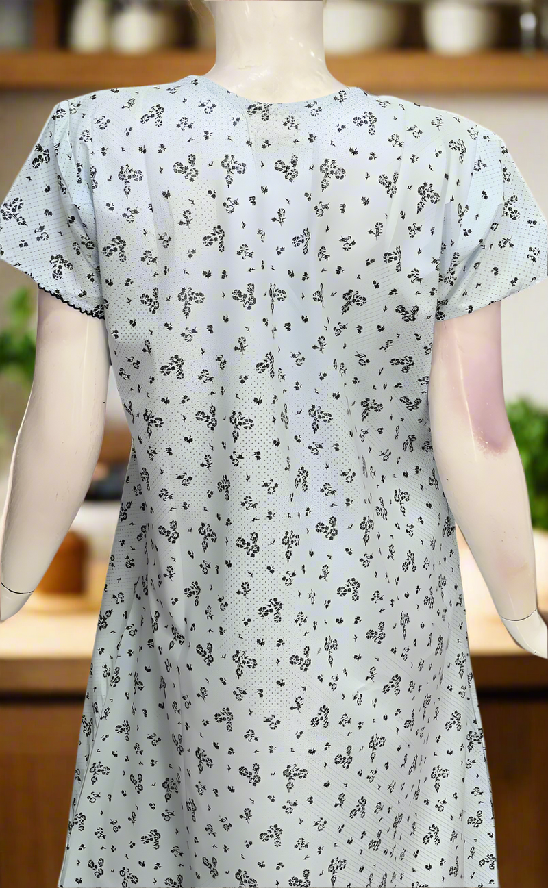 Light Blue Floral Pure Cotton Nighty. Pure Durable Cotton | Laces and Frills
