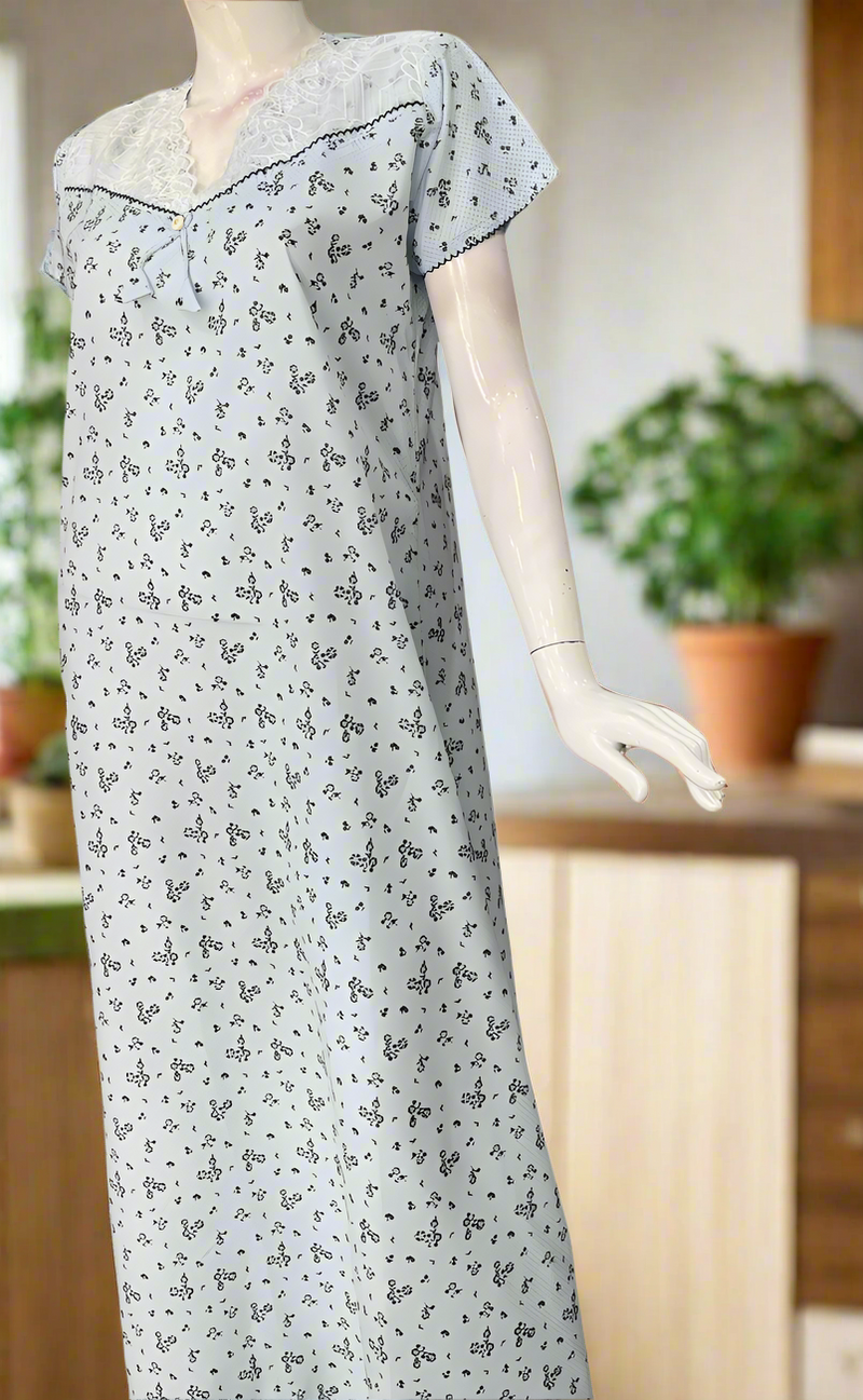 Light Blue Floral Pure Cotton Nighty. Pure Durable Cotton | Laces and Frills