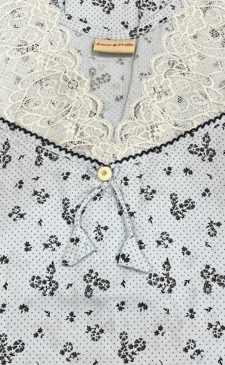 Light Blue Floral Pure Cotton Nighty. Pure Durable Cotton | Laces and Frills