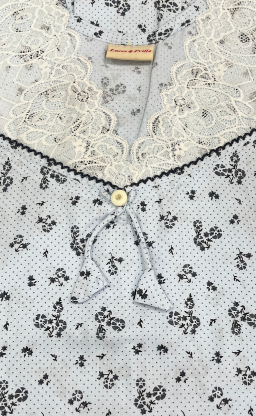 Light Blue Floral Pure Cotton Nighty. Pure Durable Cotton | Laces and Frills