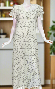 Light Pista Green Floral Pure Cotton Nighty. Pure Durable Cotton | Laces and Frills