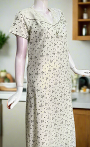 Light Pista Green Floral Pure Cotton Nighty. Pure Durable Cotton | Laces and Frills