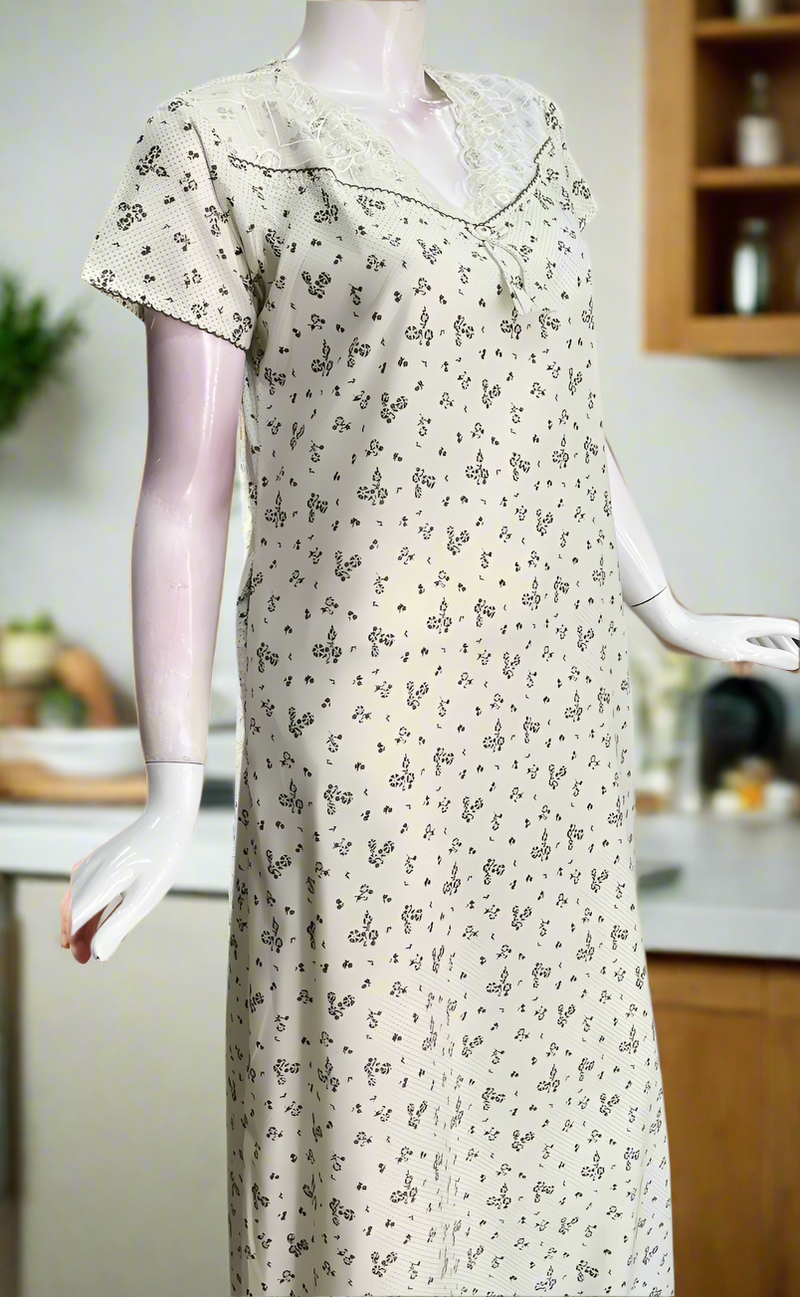 Light Pista Green Floral Pure Cotton Nighty. Pure Durable Cotton | Laces and Frills