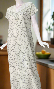 Light Pista Green Floral Pure Cotton Nighty. Pure Durable Cotton | Laces and Frills