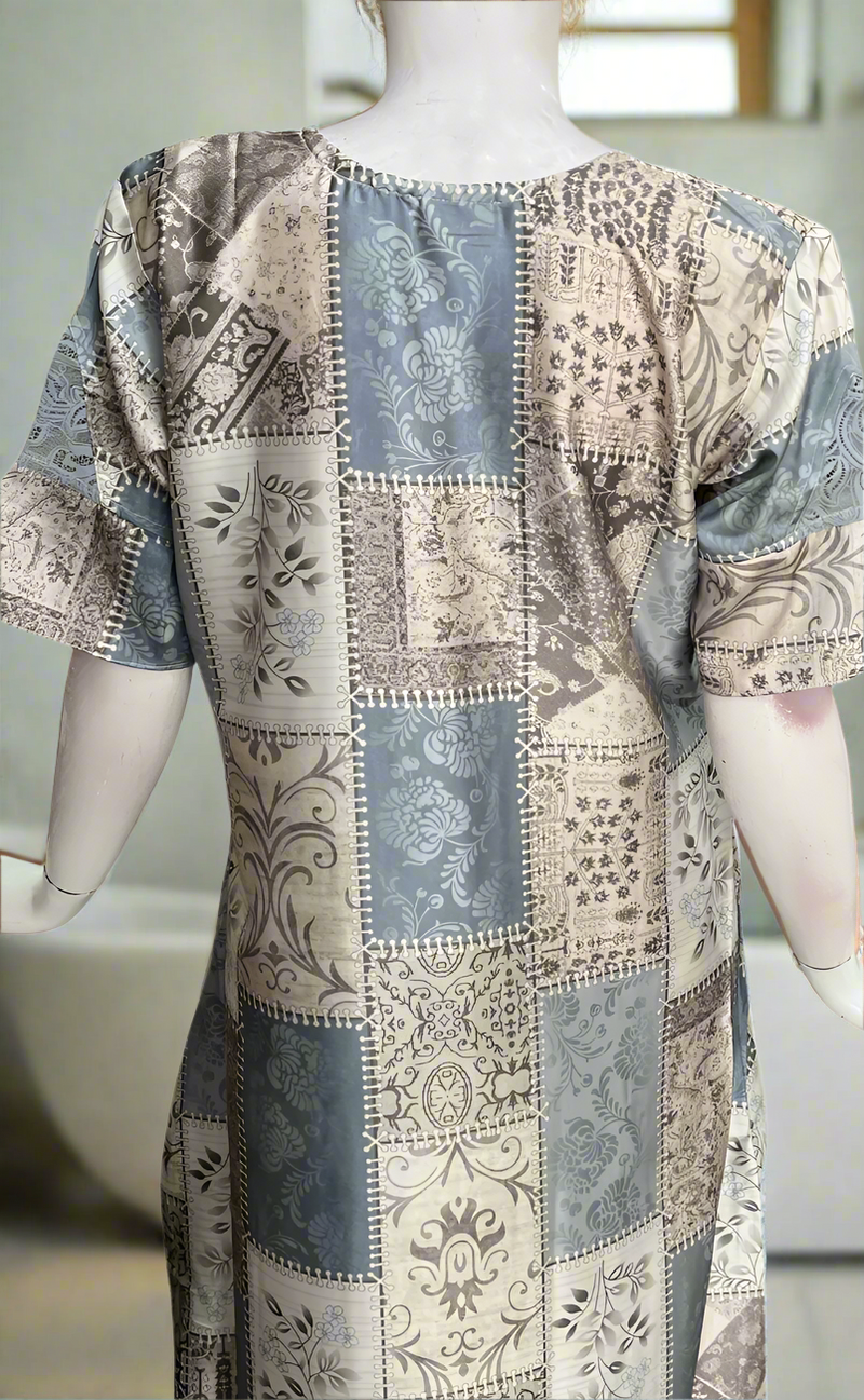 Grey/Light Blue Garden Satin Nighty. Soft Silky Satin | Laces and Frills