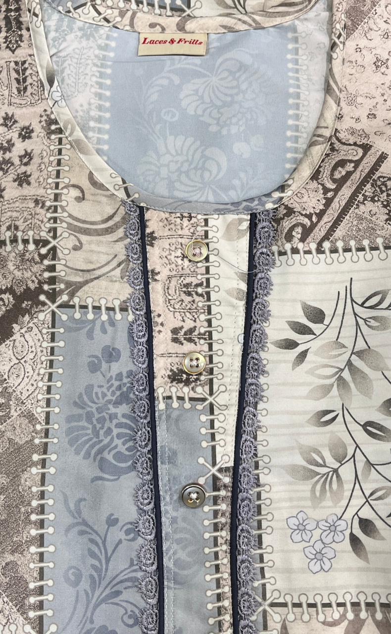 Grey/Light Blue Garden Satin Nighty. Soft Silky Satin | Laces and Frills