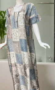 Grey/Light Blue Garden Satin Nighty. Soft Silky Satin | Laces and Frills