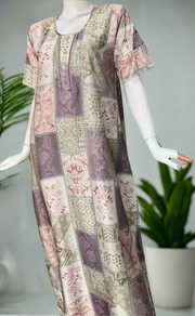 Peach/Beige Garden Satin Nighty. Soft Silky Satin | Laces and Frills