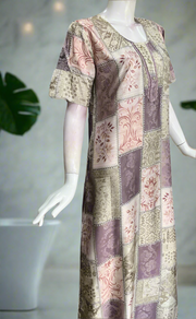 Peach/Beige Garden Satin Nighty. Soft Silky Satin | Laces and Frills