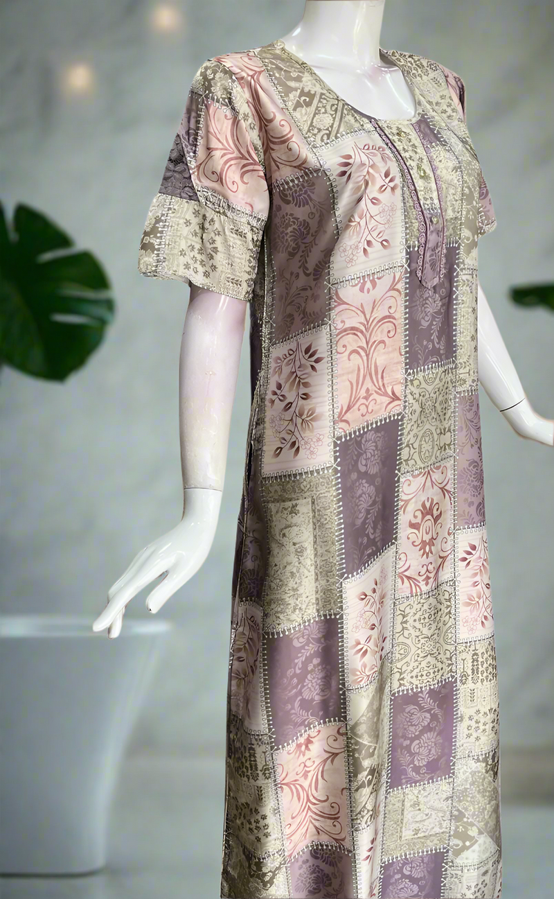 Peach/Beige Garden Satin Nighty. Soft Silky Satin | Laces and Frills