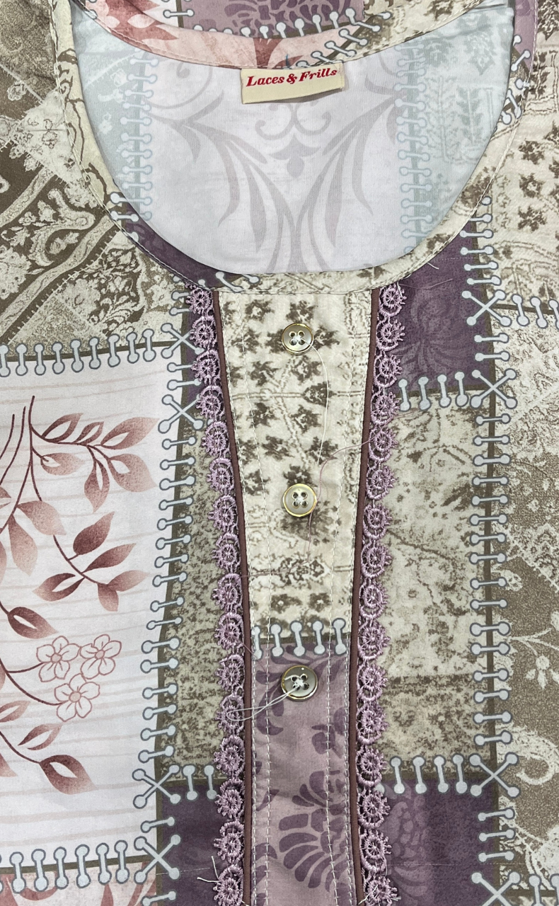 Peach/Beige Garden Satin Nighty. Soft Silky Satin | Laces and Frills