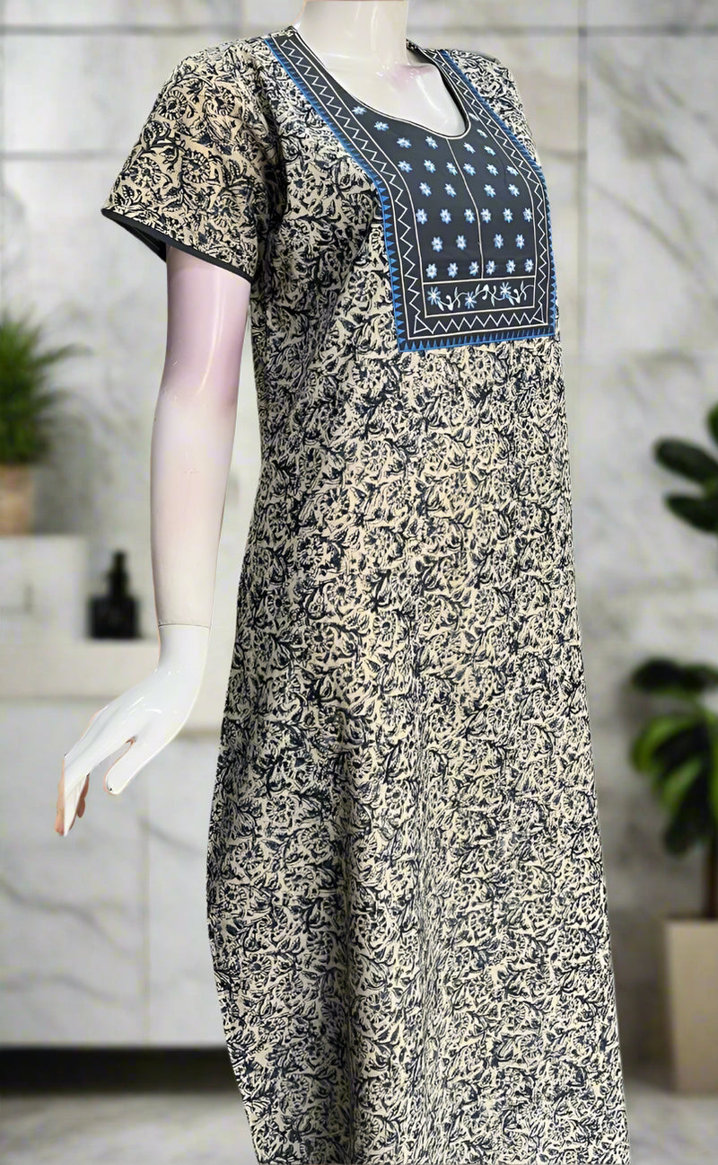 Blue Kalamkari Pure Cotton Nighty. Pure Durable Cotton | Laces and Frills