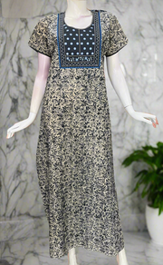 Blue Kalamkari Pure Cotton Nighty. Pure Durable Cotton | Laces and Frills