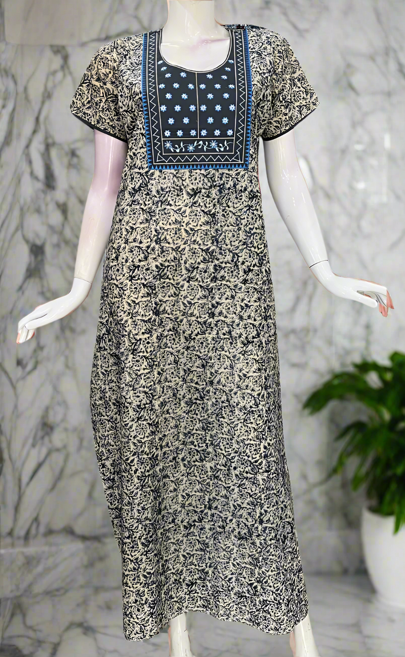 Blue Kalamkari Pure Cotton Nighty. Pure Durable Cotton | Laces and Frills