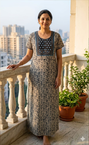 Blue Kalamkari Pure Cotton Nighty. Pure Durable Cotton | Laces and Frills - Laces and Frills
