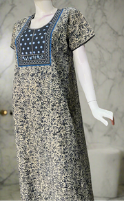 Blue Kalamkari Pure Cotton Nighty. Pure Durable Cotton | Laces and Frills