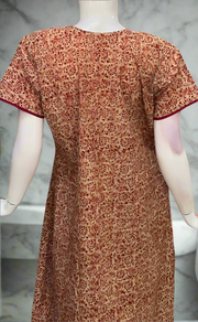 Maroon Kalamkari Pure Cotton Nighty. Pure Durable Cotton | Laces and Frills