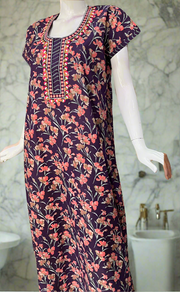 Violet Floral Pure Cotton Nighty. Pure Durable Cotton | Laces and Frills
